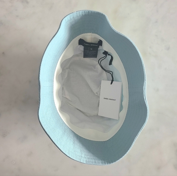 Isabel Marant Haley Embroidered Logo Bucket Hat, Size Medium, Aqua, NWT - Picture 12 of 16